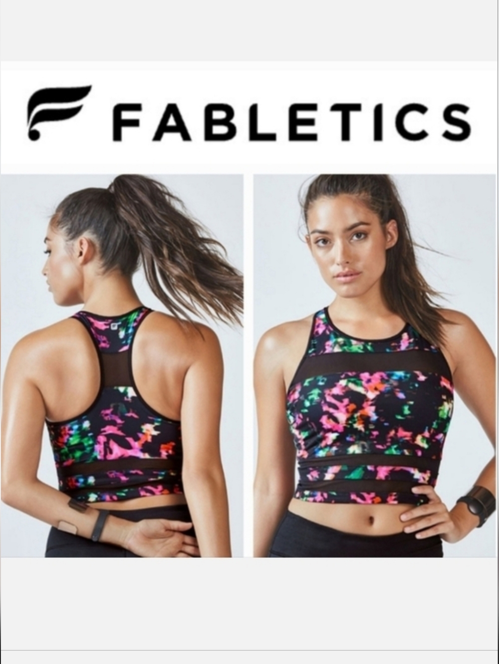 FABLETICS Malina Midi Sports Bra Chroma Print/Black Sz M NWT